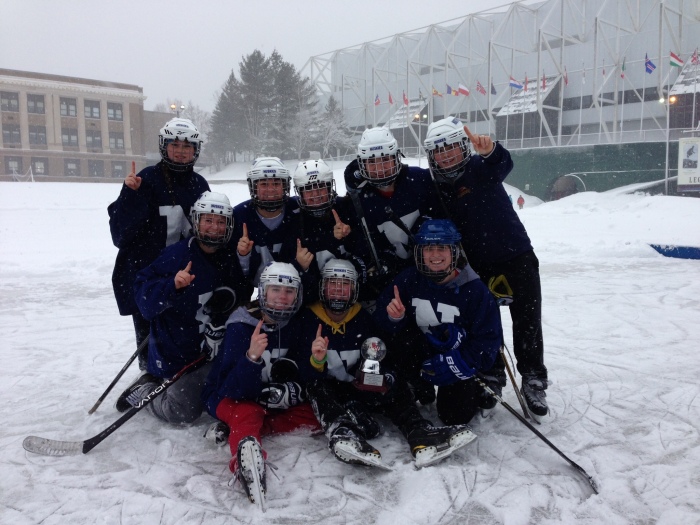 Northwood Dark team with their Snowglobe Trophy - Pond Hockey Champs 2013
